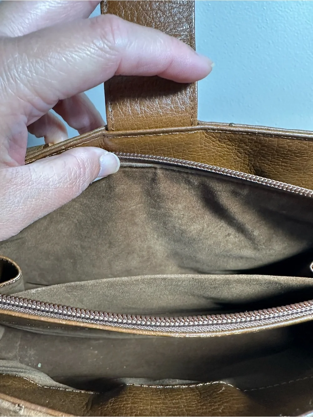 Brown Ostrich-Texture Satchel with Top Handles